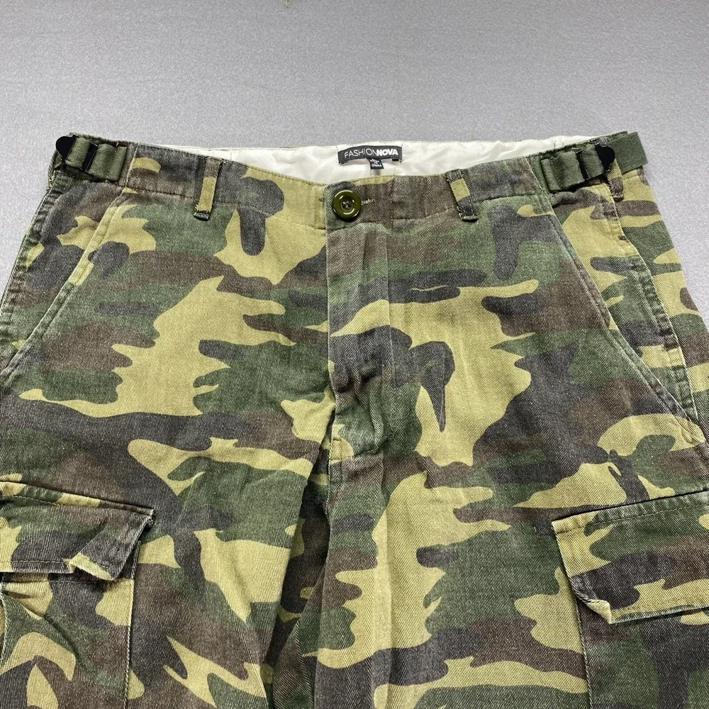 Fashion Nova Cargo Jogger Pants Mens Large Green Camo Adjustable Waist P1753
